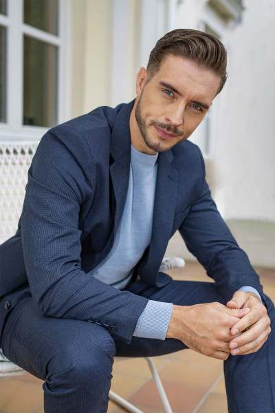 Granatowy Garnitur Męski Wzór Pepitka