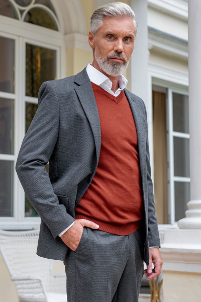 Szary Garnitur Męski Wzór Pepitka