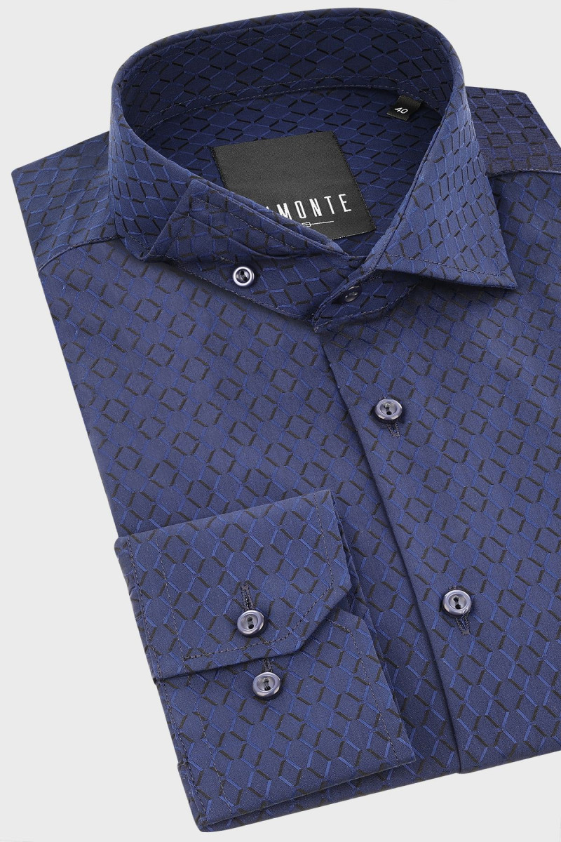 Granatowa koszula męska struktura | Villaro