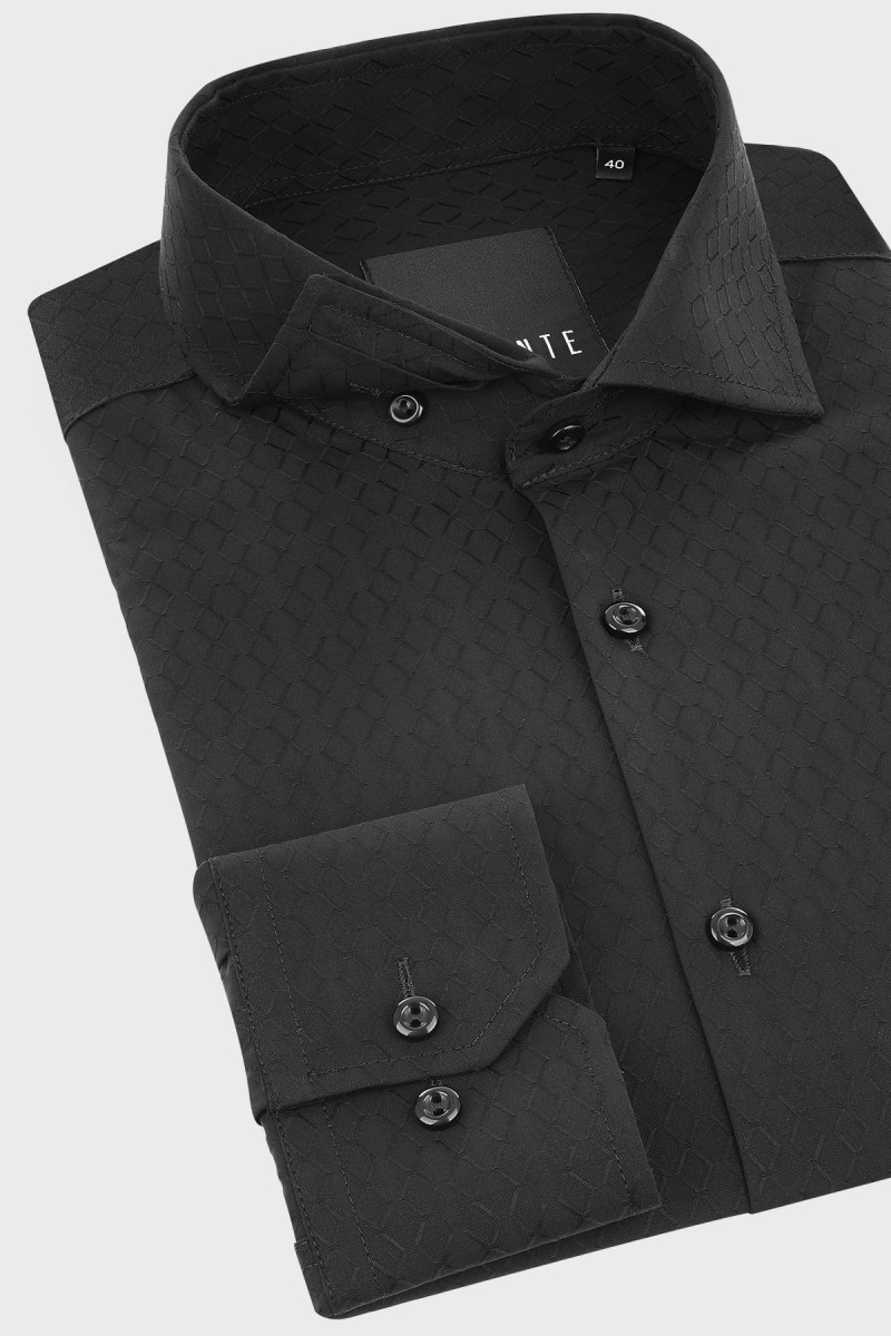 Czarna koszula męska struktura | Villaro