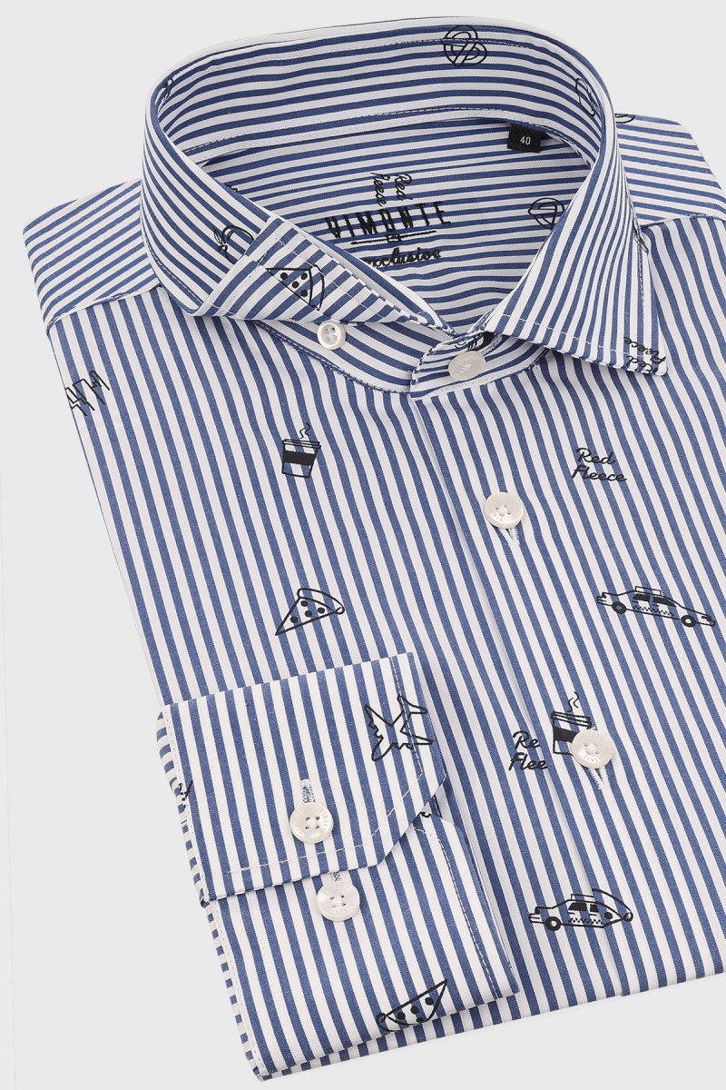 Koszula w paski męska biała-niebieska | Villaro