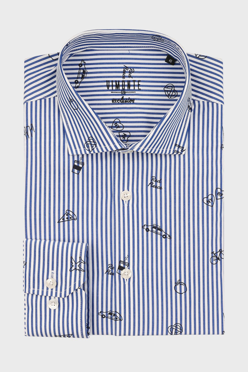 Koszula w paski męska biała-niebieska | Villaro