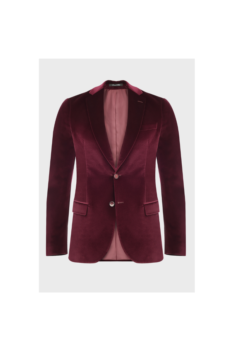 Bordowa Marynarka Męska Welur