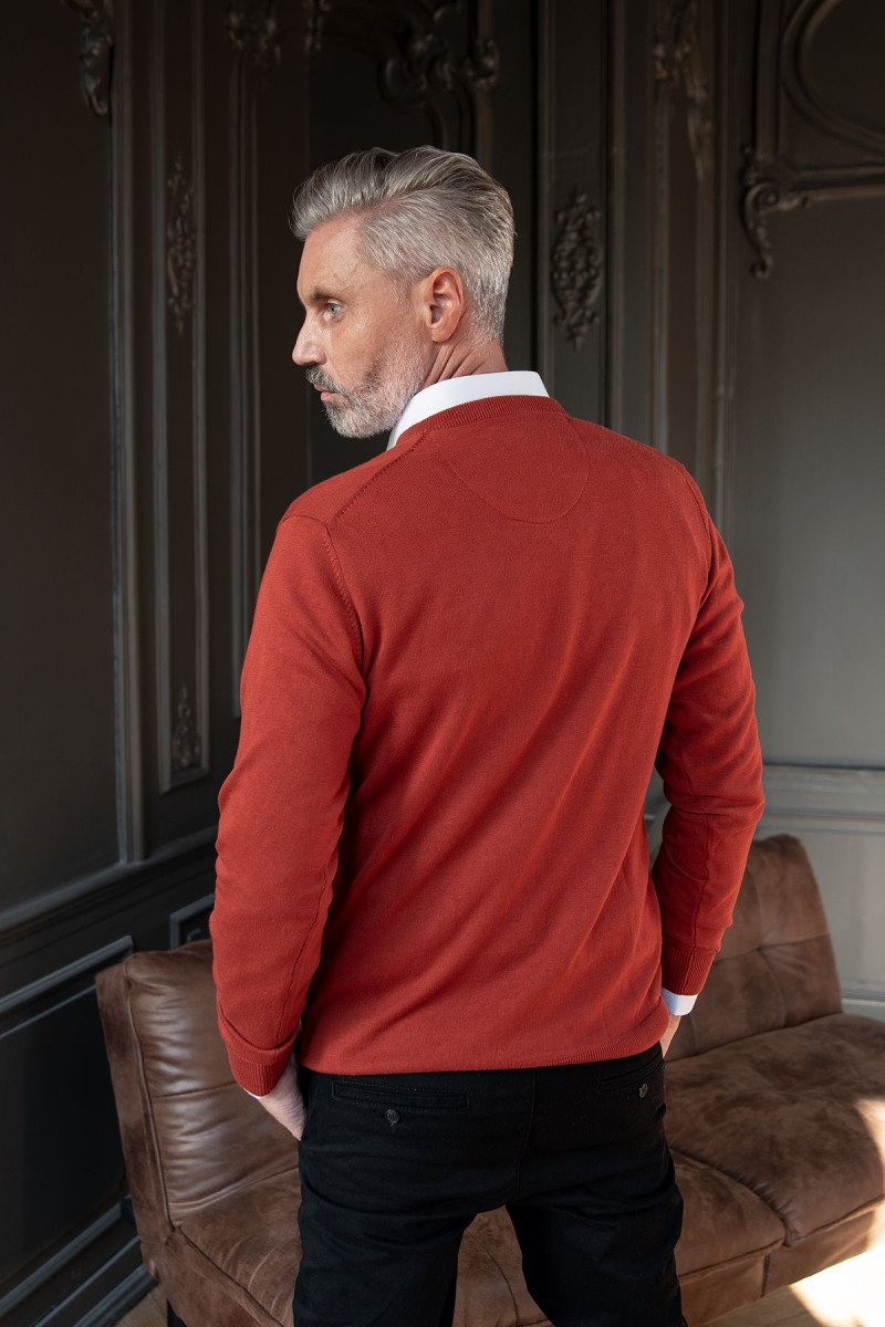 Pomarańczowy Sweter Męski V-neck