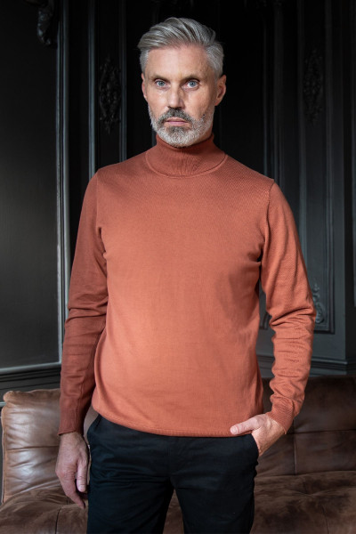 Pomarańczowy sweter męski golf Villaro – bawełna