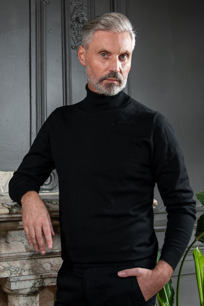 Czarny sweter męski golf Villaro – elegancki klasyczny fason