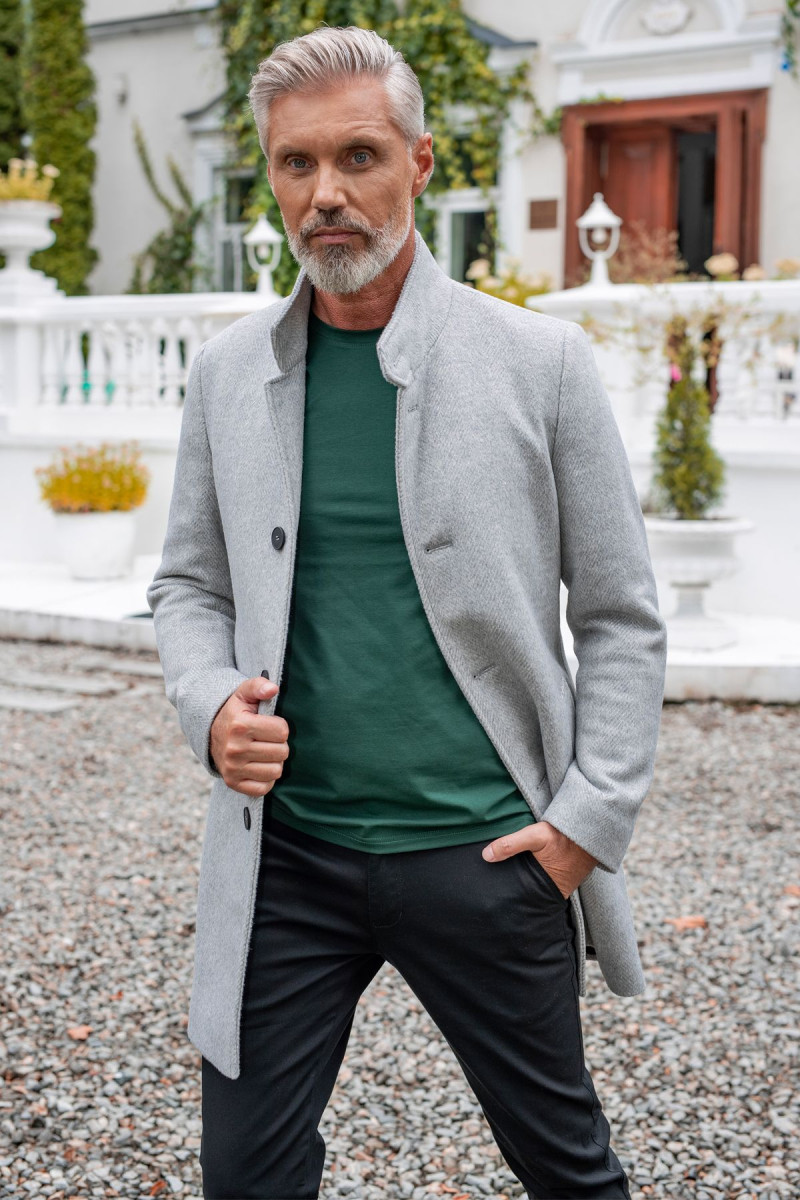 Szary Płaszcz Męski Wełna