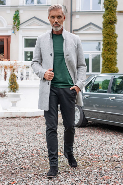 Szary Płaszcz Męski Wełna