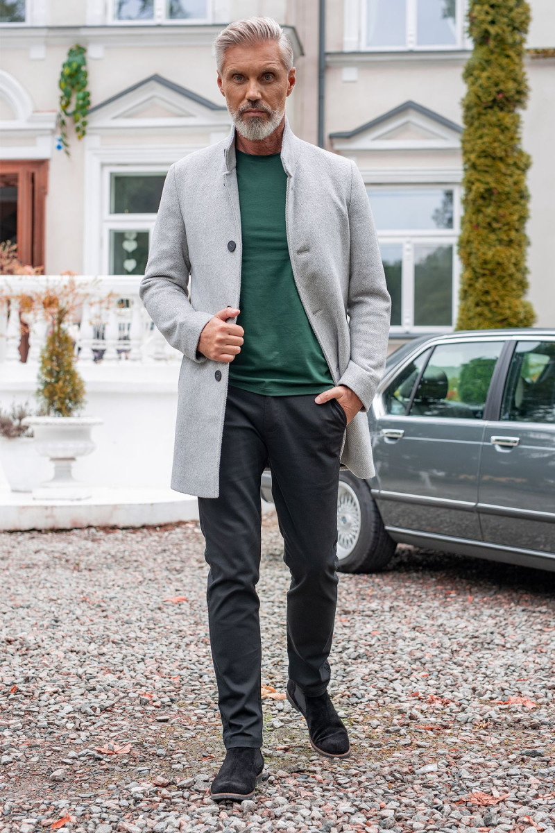 Szary Płaszcz Męski Wełna