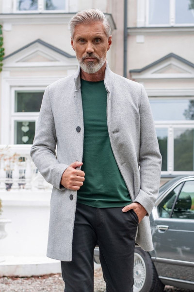 Szary Płaszcz Męski Wełna