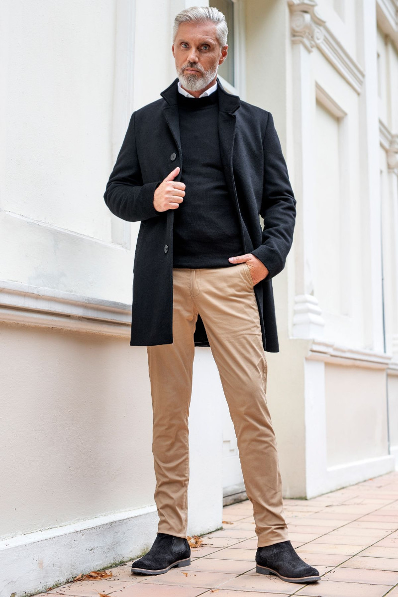 Czarny Płaszcz Męski Wełna