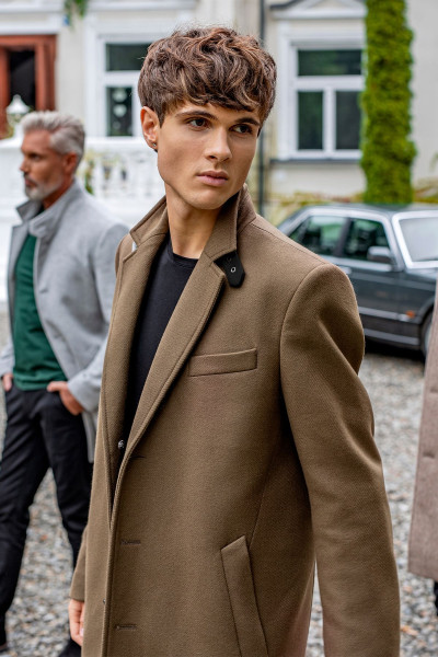 Oliwkowy Płaszcz Męski Wełna