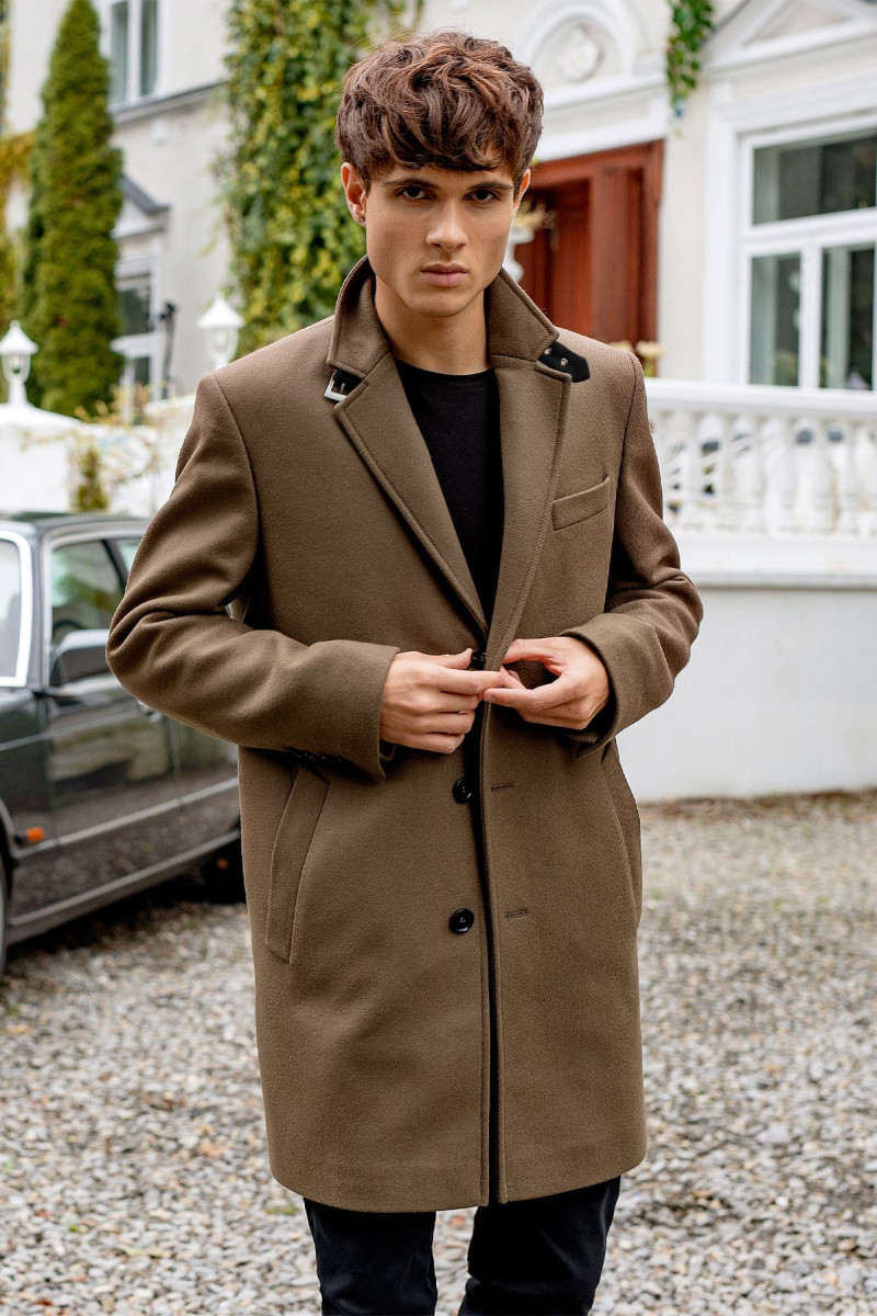 Oliwkowy Płaszcz Męski Wełna
