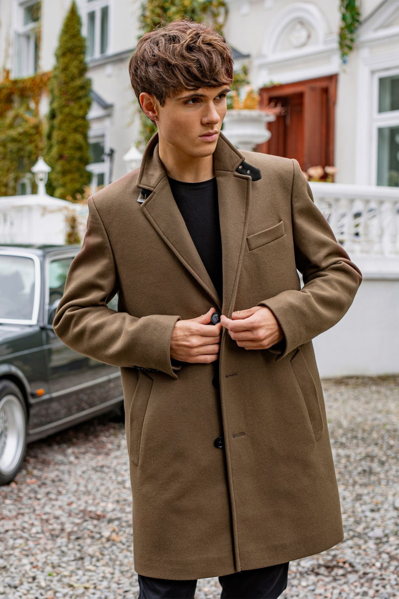 Oliwkowy Płaszcz Męski Wełna