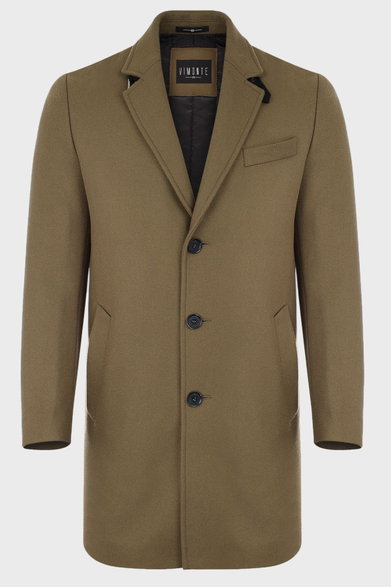 Oliwkowy Płaszcz Męski Wełna