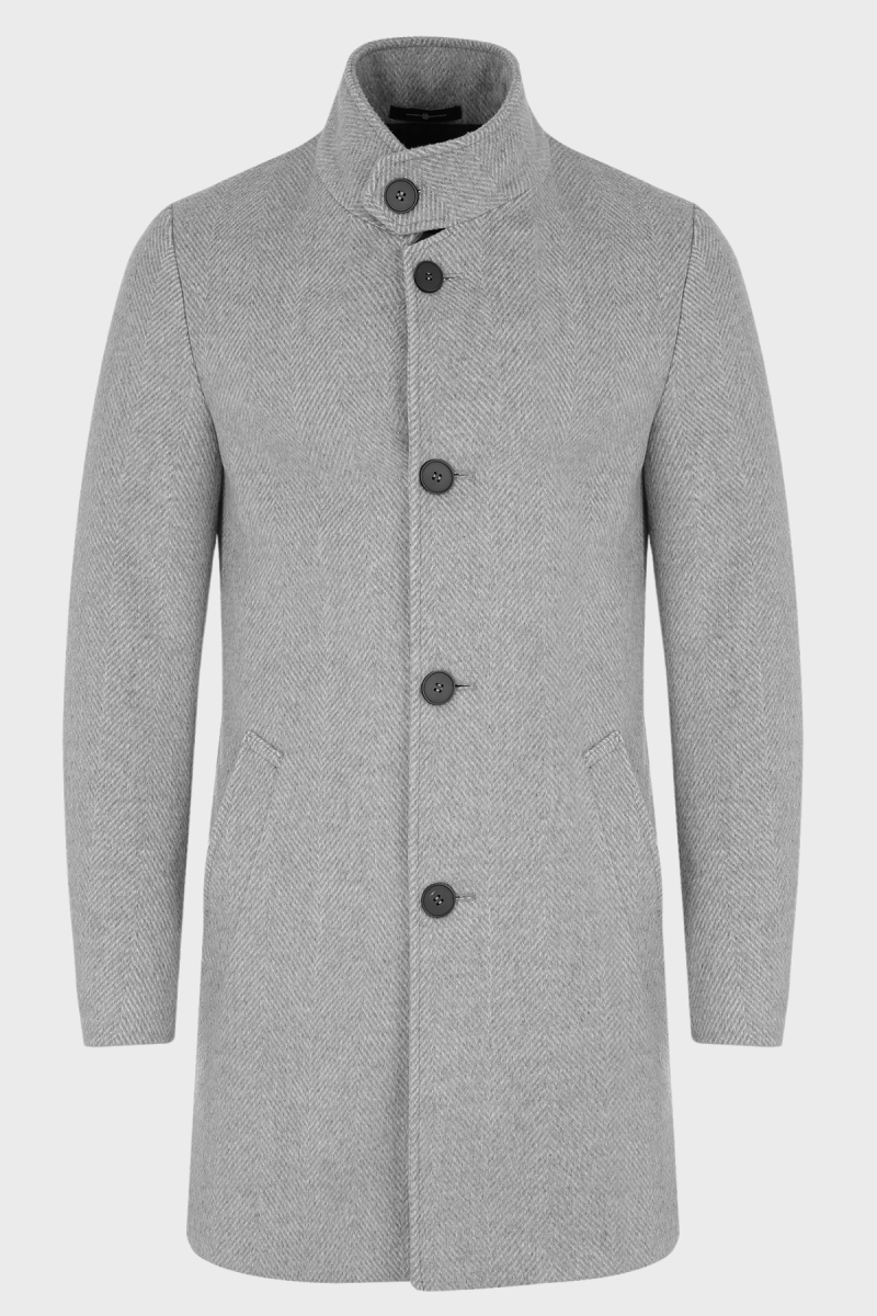 Szary Płaszcz Męski Wełna