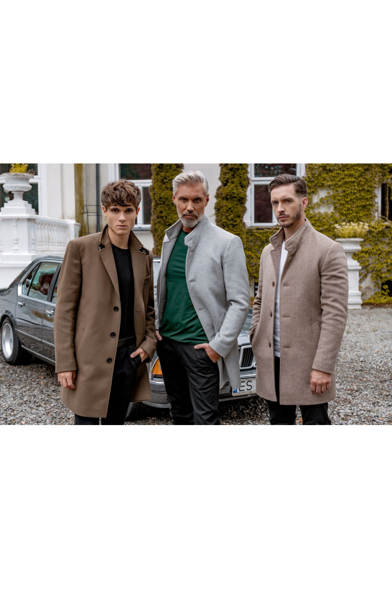 Szary Płaszcz Męski Wełna