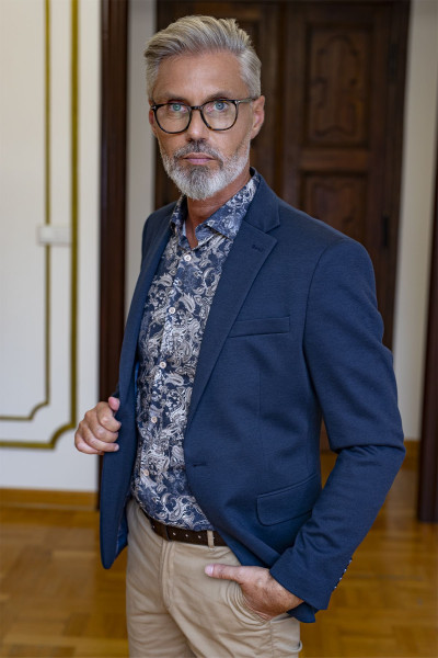 Granatowa Marynarka Męska Dzianina