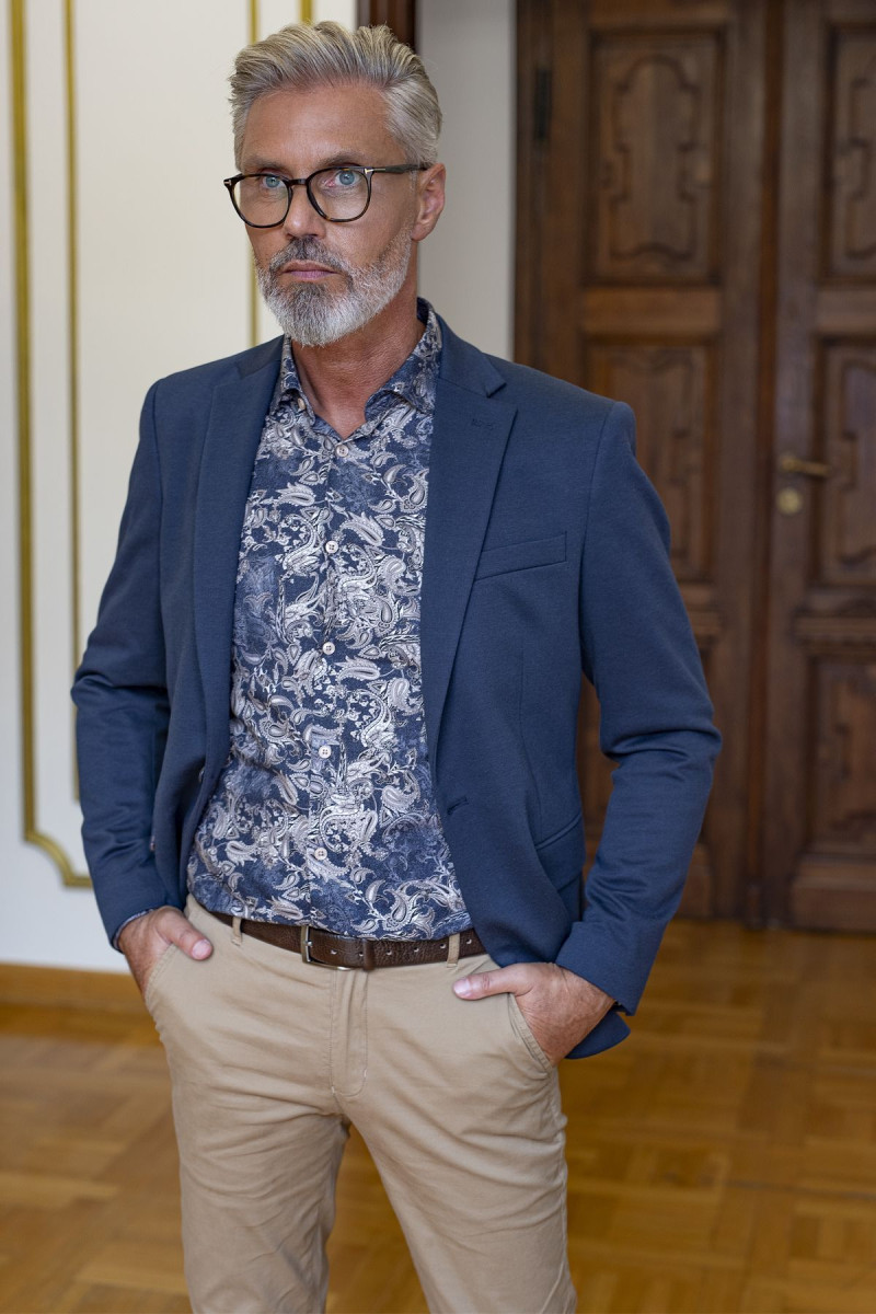 Granatowa marynarka męska dzianina| Villaro