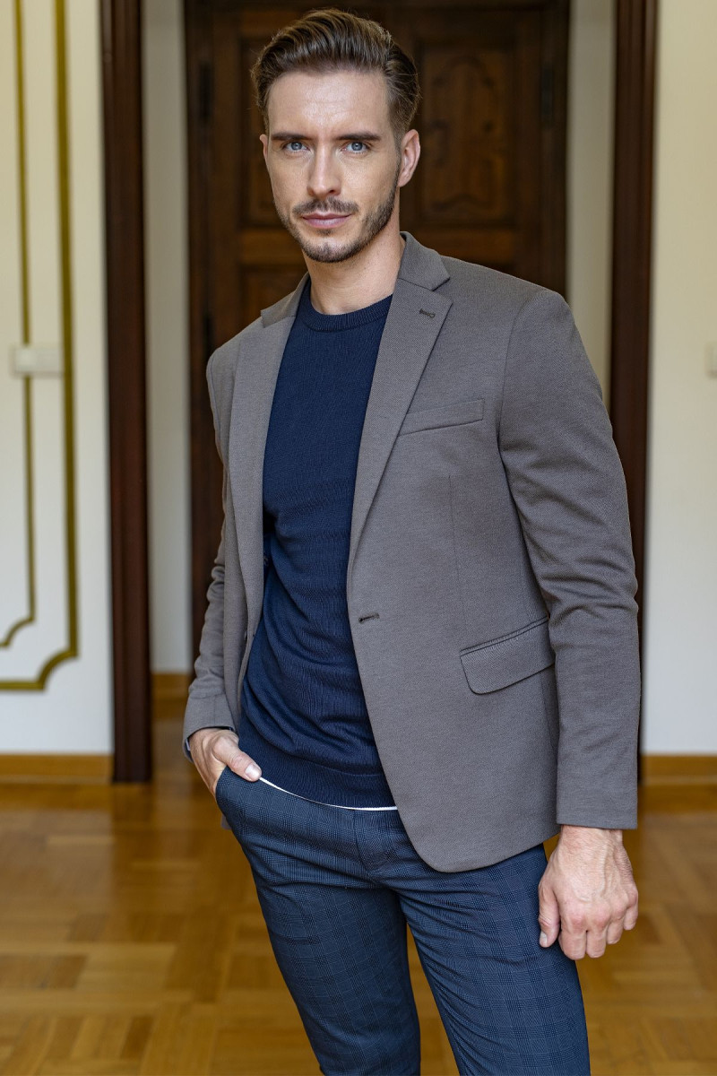 Brązowa marynarka męska dzianina| Villaro