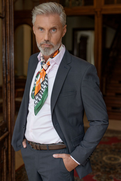 Granatowy Garnitur Męski Wzór Krata