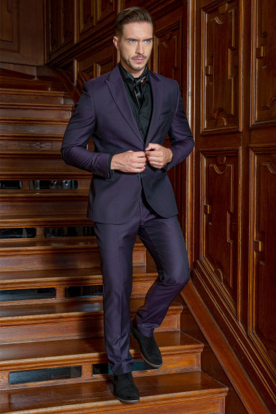 Fioletowy garnitur męski wełna | Villaro