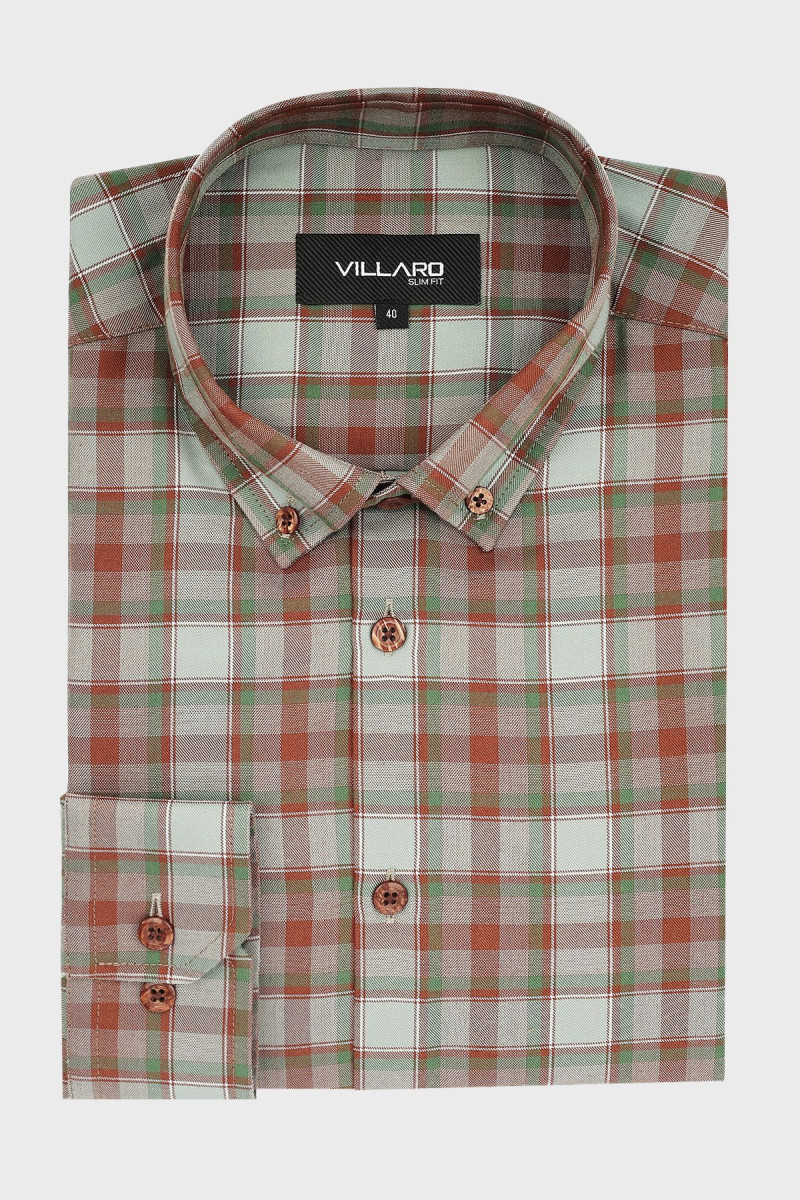 Męska koszula drwala, beżowo-pomarańczowa | Villaro