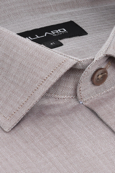 Beżowa Koszula Męska Wzór Jodełka