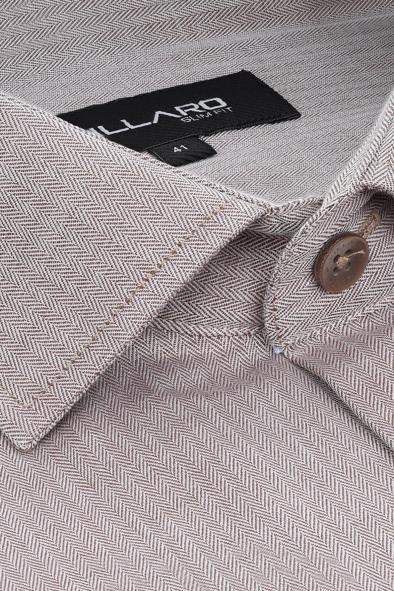 Beżowa Koszula męska wzór jodełka | Villaro