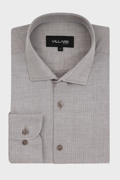 Beżowa Koszula męska wzór jodełka | Villaro