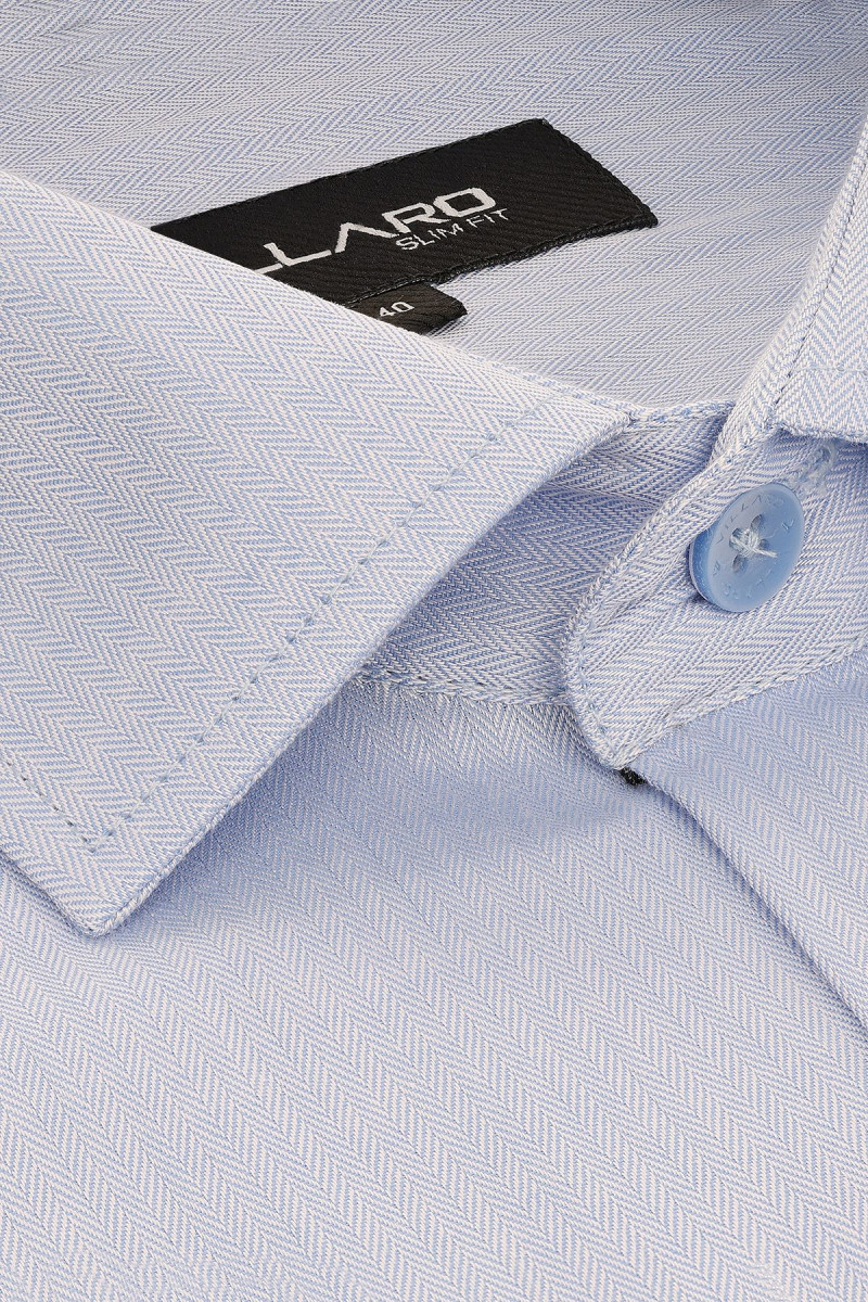 Niebieska Koszula męska wzór jodełka | Villaro