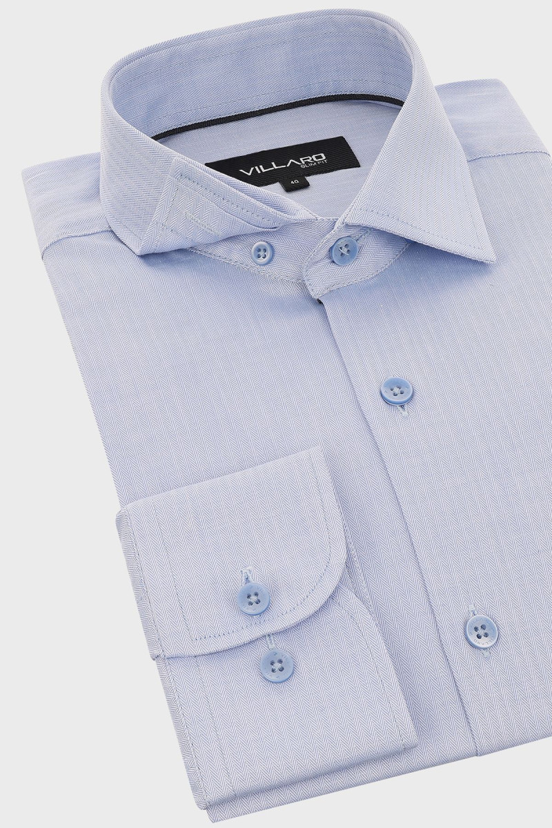 Niebieska Koszula męska wzór jodełka | Villaro