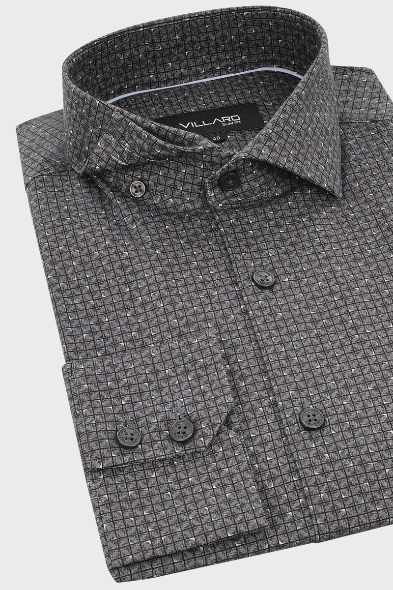 Szara koszula męska wzór geometryczny | Villaro