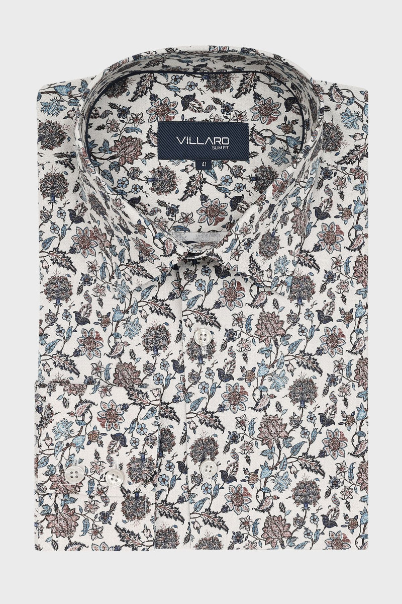 Koszula męska biała w kwiaty | Villaro