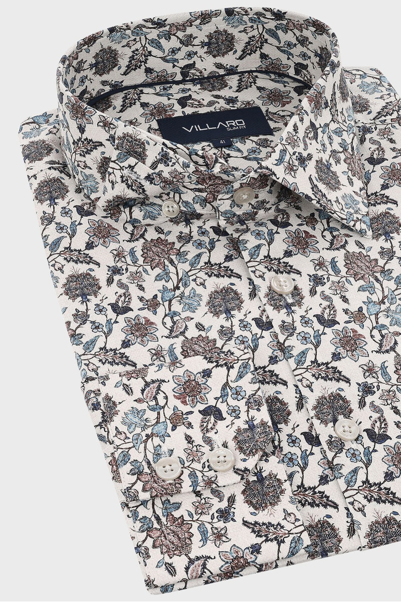 Koszula męska biała w kwiaty | Villaro