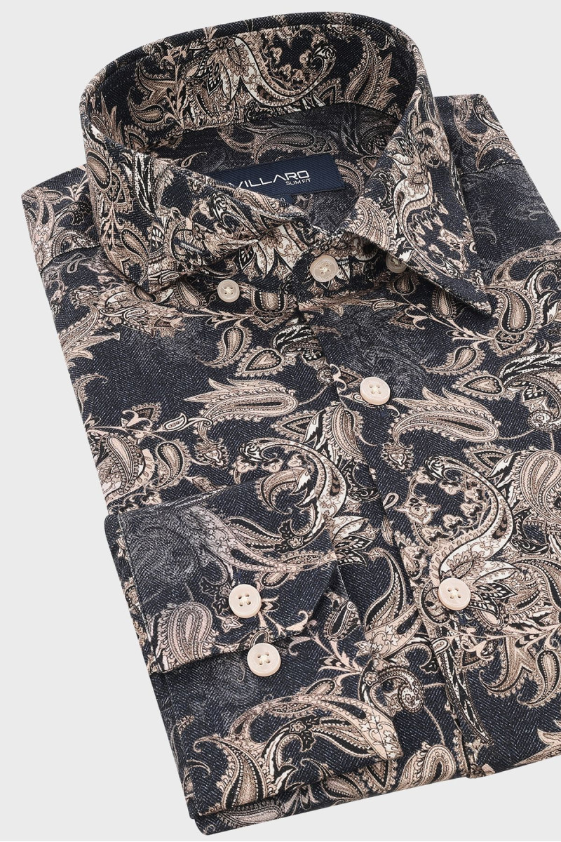 Koszula męska niebieska z nadrukiem | Villaro