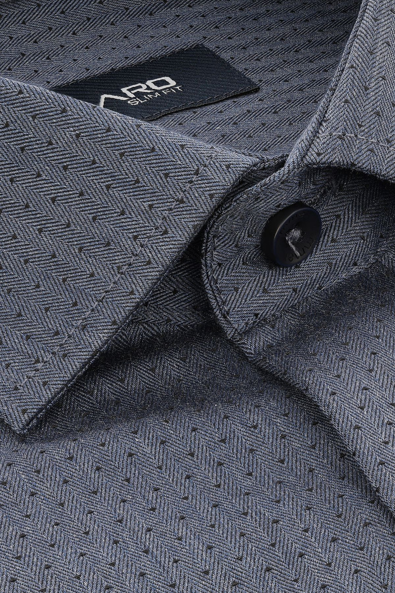Granatowa koszula męska wzór jodełka | Villaro