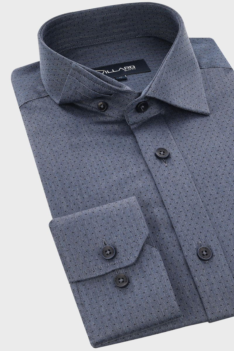 Granatowa koszula męska wzór jodełka | Villaro