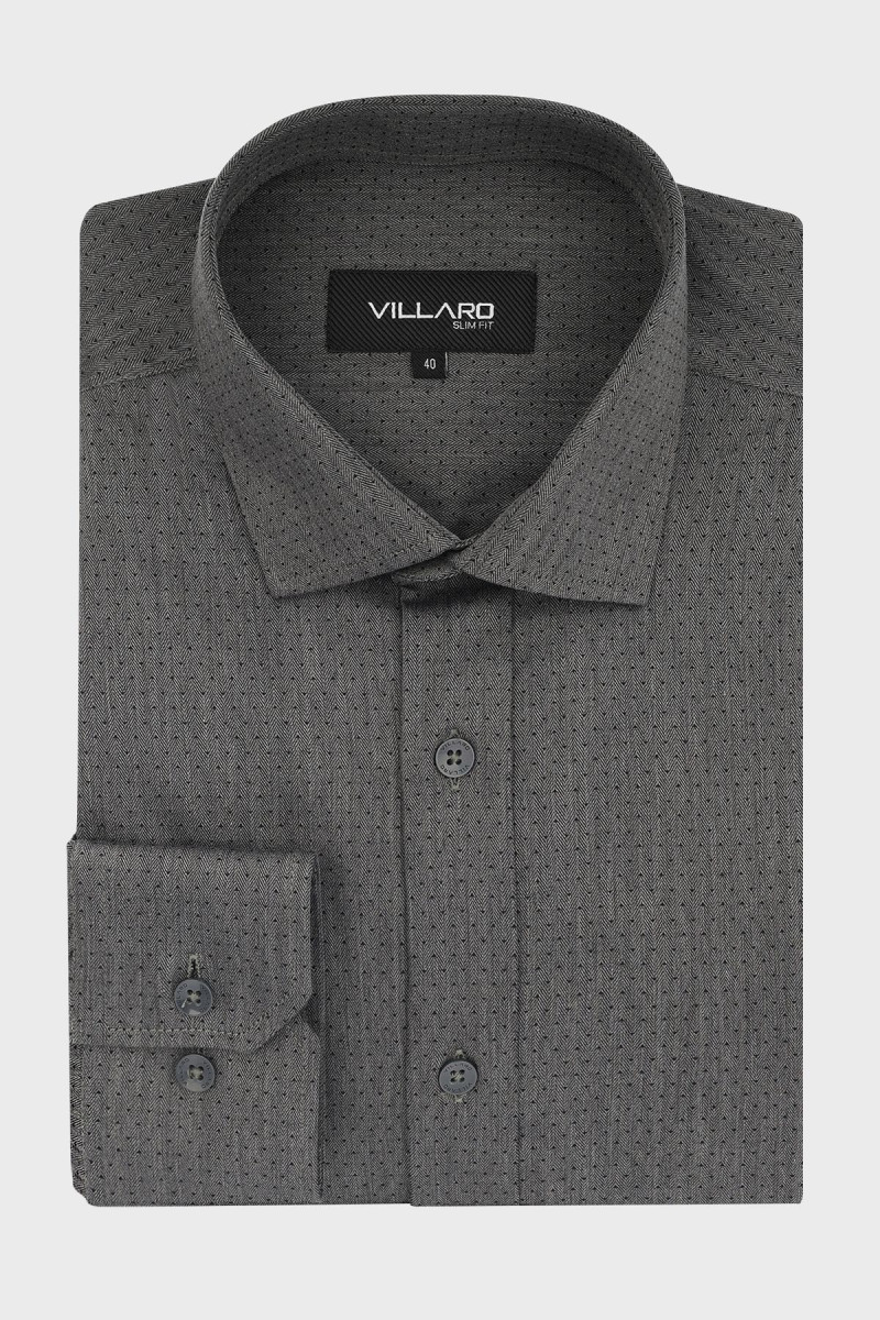 Szara koszula męska wzór jodełka | Villaro