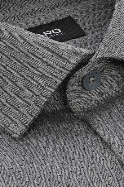 Szara Koszula Męska Wzór Jodełka