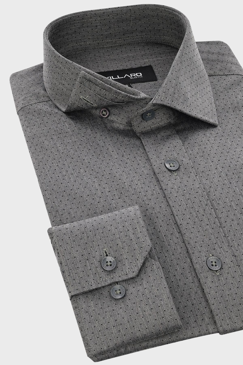 Szara koszula męska wzór jodełka | Villaro