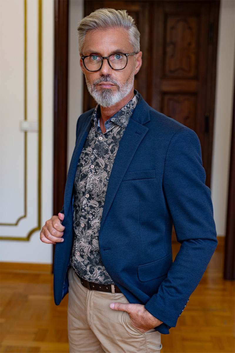 Koszula męska niebieska z nadrukiem | Villaro