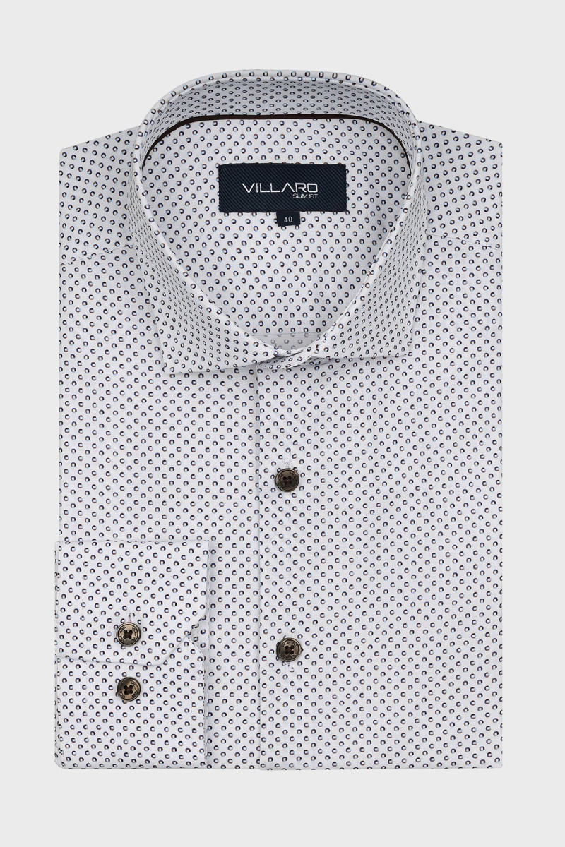 Koszula męska biała, drobny wzór, elegancka | Villaro