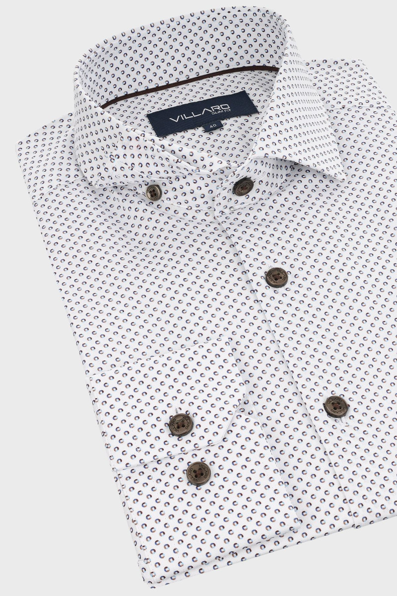 Koszula męska biała, drobny wzór, elegancka | Villaro