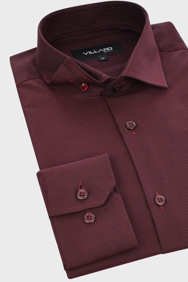 Bordowa koszula męska struktura | Villaro