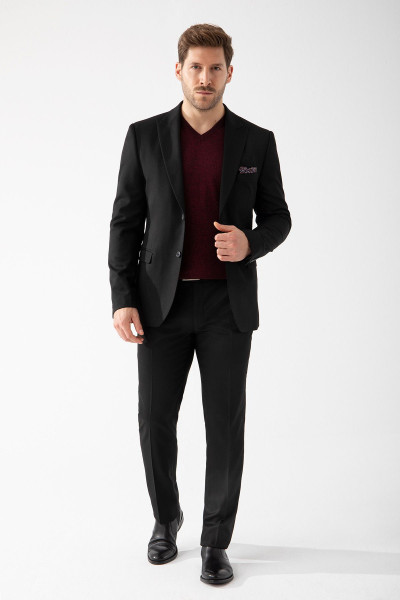 Czarne spodnie męskie wizytowe struktura | Villaro