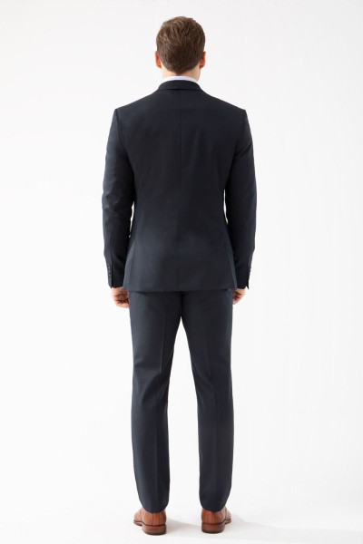 Granatowe Spodnie Męskie Wizytowe Garniturowe Struktura