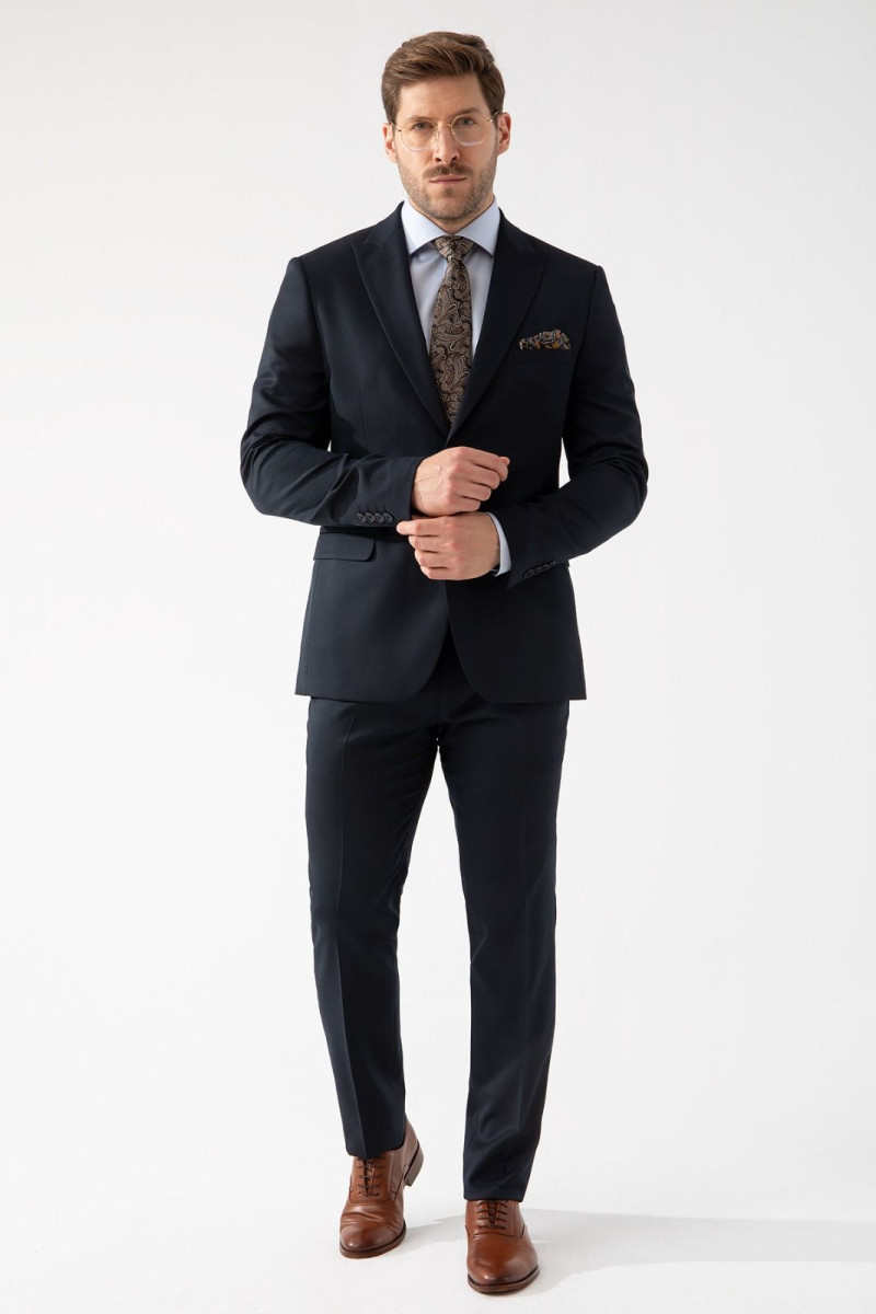 Granatowe spodnie męskie wizytowe struktura | Villaro