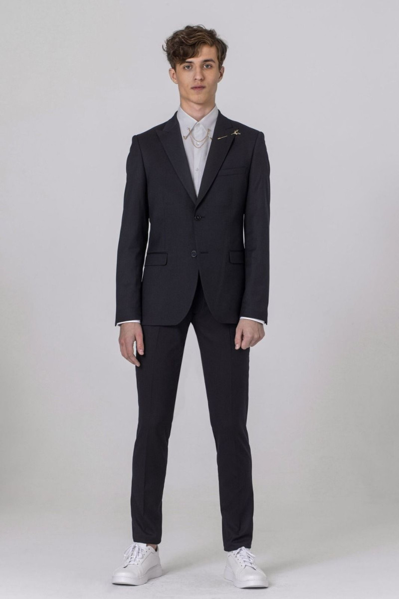 Granatowe spodnie męskie wizytowe struktura | Villaro