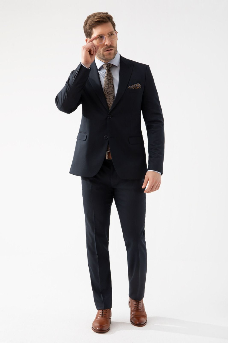 Granatowe spodnie męskie wizytowe struktura | Villaro